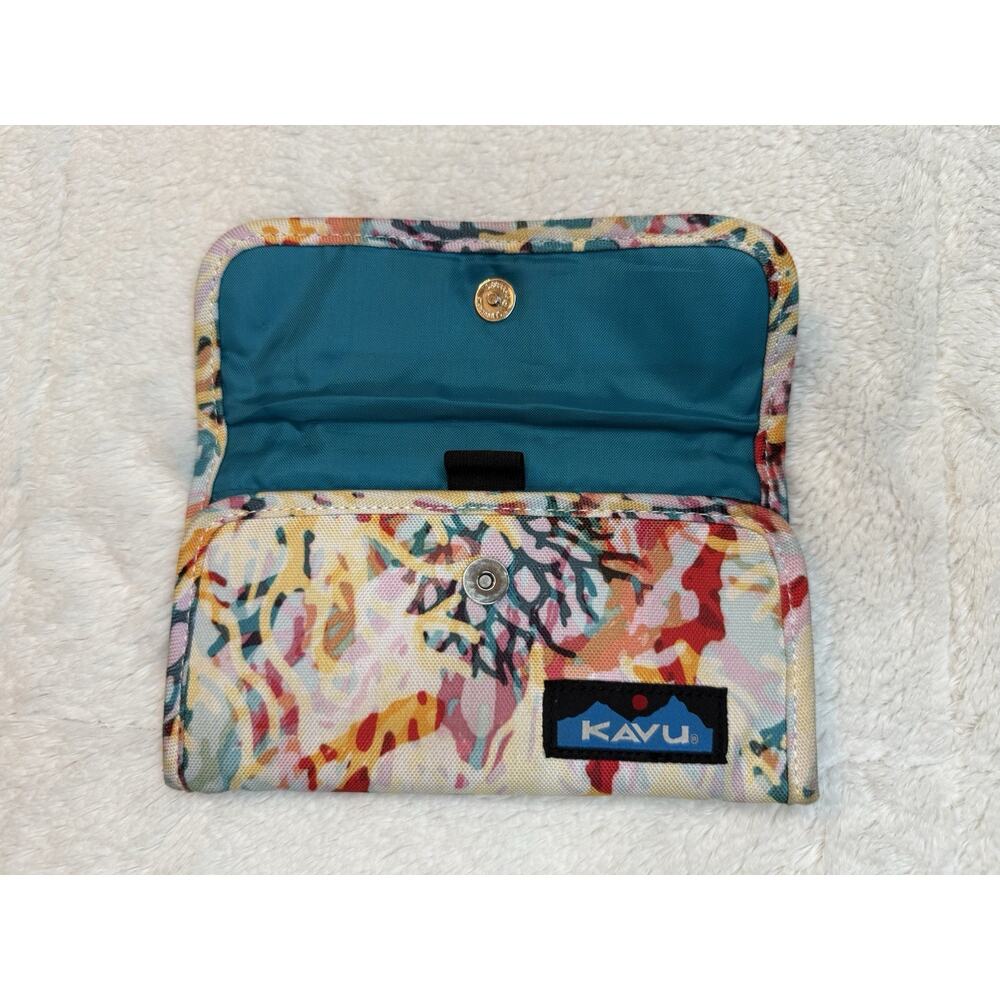 Kavu Mondo Spender Wallet Floral Coral Teal Multicolor - Picture 2 of 5
